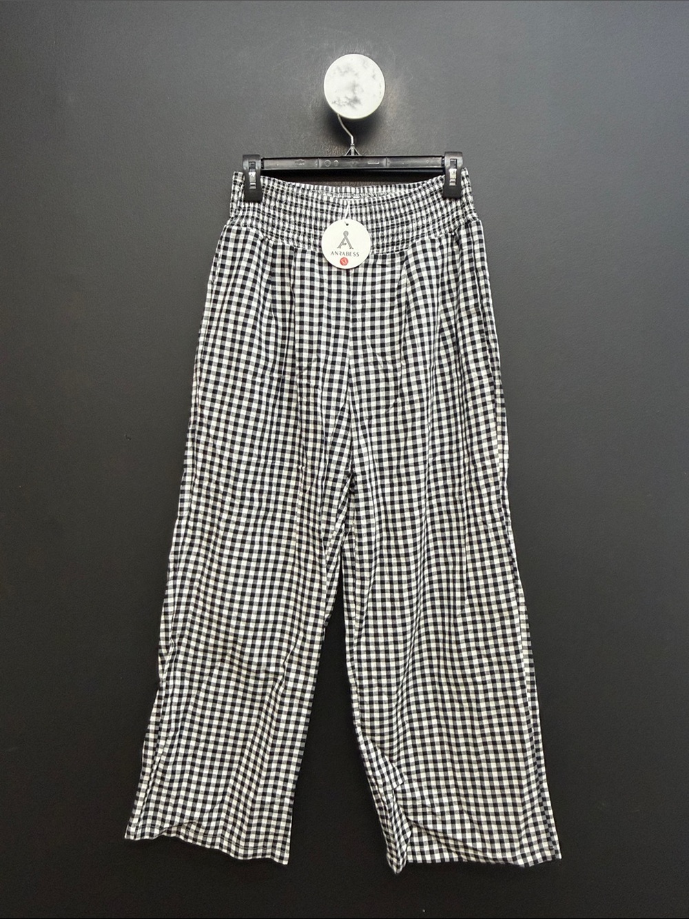 Anrabess Wide-Leg Plaid Palazzo Pants Women's Medium Black & White